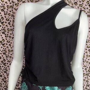 Black One Shoulder Cutout Tank Top